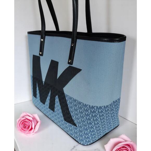 Michael Kors Carter Denim MK Open Tote Designer Logo print Large blue bag - Picture 11 of 12